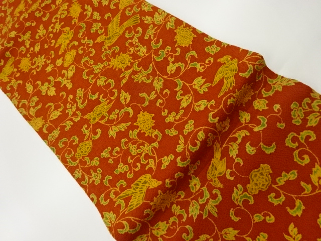 JAPANESE NAGOYA OBI / CHIRIMEN / FLOWER ARABESQUE
